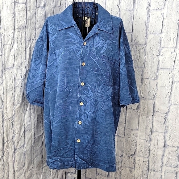 JAMAICA JAXX Blue Floral Men's Hawaiian Silk‎ Shirt XL/EG - Picture 1 of 9